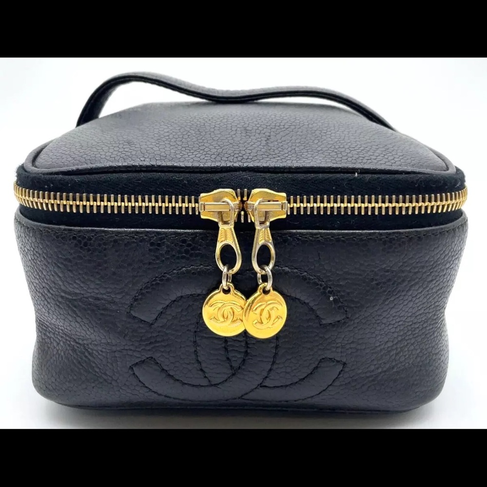 Authentic CHANEL Caviar Black Leather Square Vanity Pouch